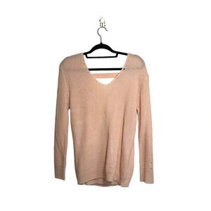 Love by Design Light Pink V-neck Wrap Open Back Knit Sweater Medium Women’s